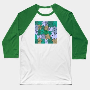 Smiley Face Puzzle Pieces - Green Baseball T-Shirt